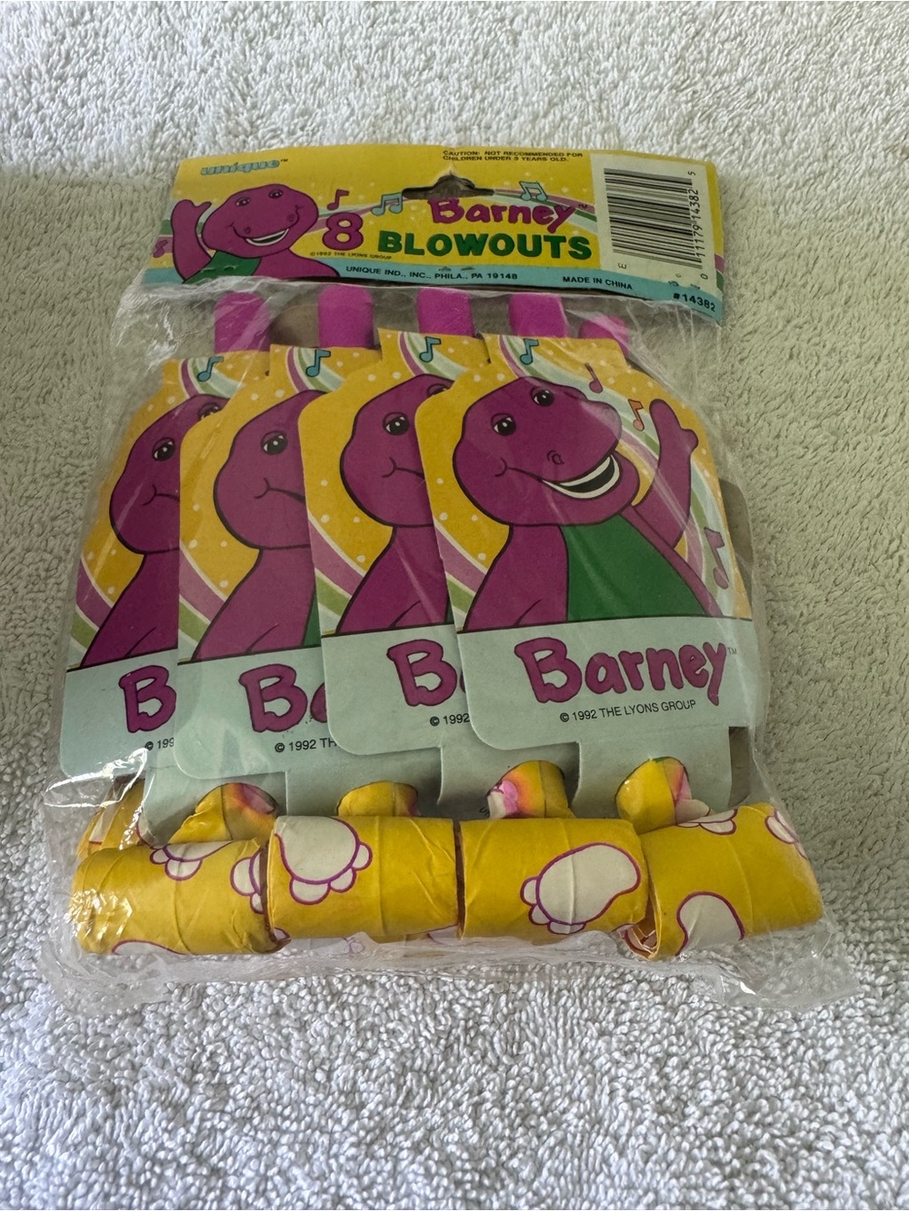 Vtg 1992 Barney The Dinosaur Party Blowouts 8 Pack New Sealed Unique Deadstock